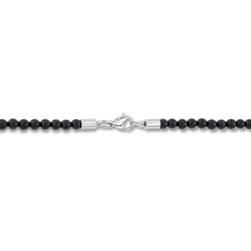 Black Onyx Bead Necklace Stainless Steel 24"