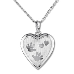 Hand Print Heart Locket Necklace Sterling Silver