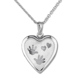 Hand Print Heart Locket Necklace Sterling Silver 18"