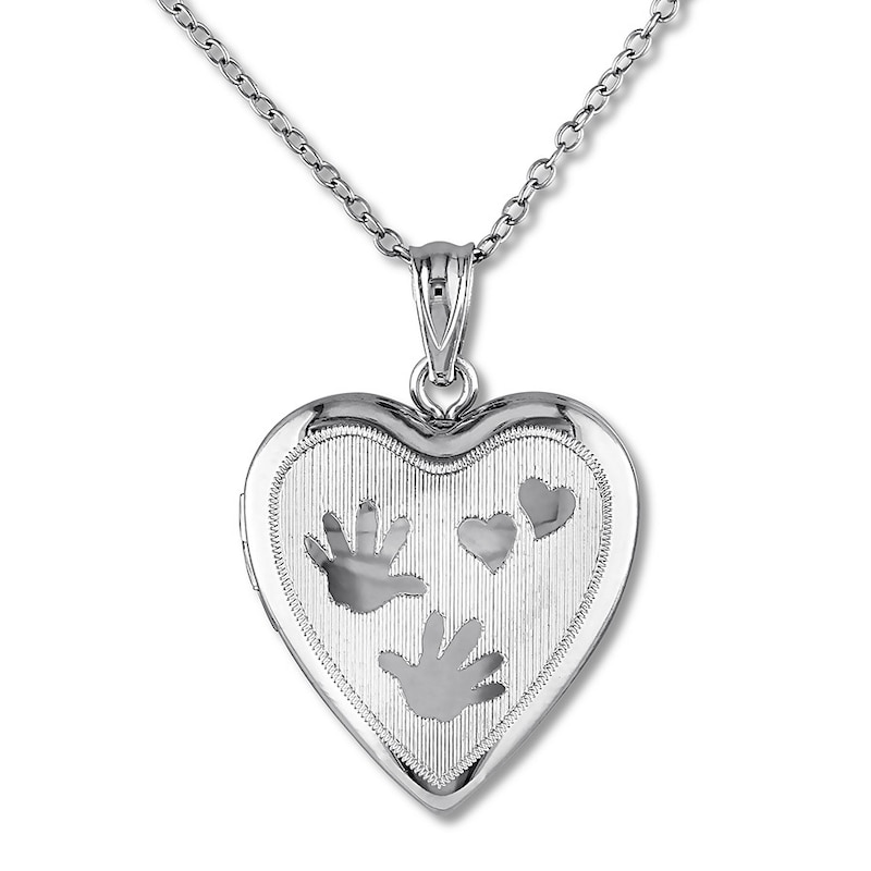 Main Image 1 of Hand Print Heart Locket Necklace Sterling Silver 18"