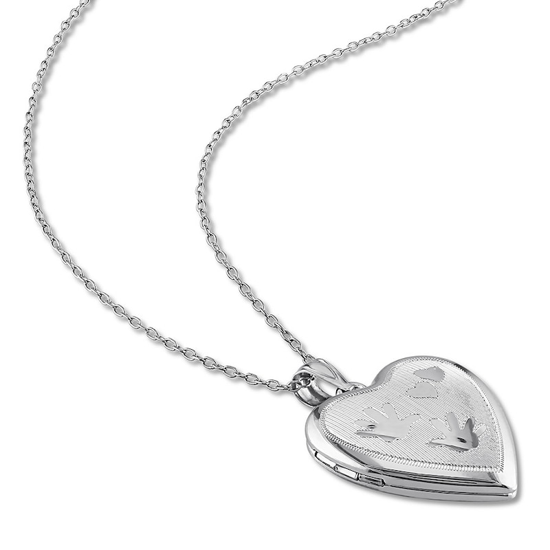 Main Image 2 of Hand Print Heart Locket Necklace Sterling Silver 18"