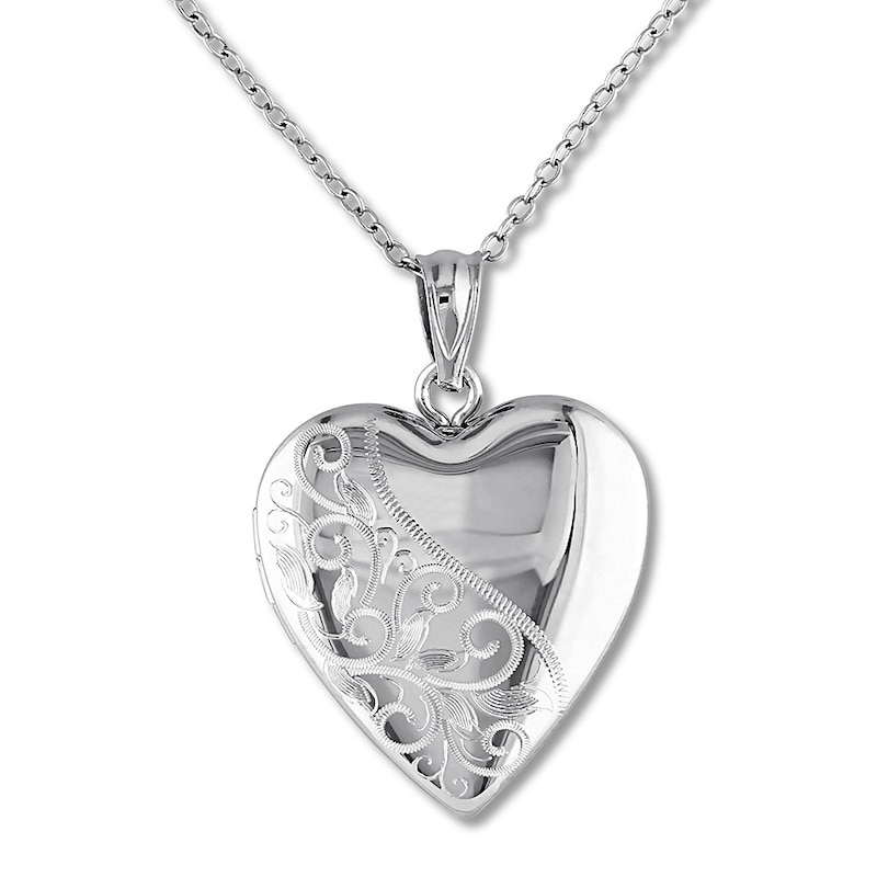 Main Image 1 of Heart Swirl Locket Necklace Sterling Silver 18"