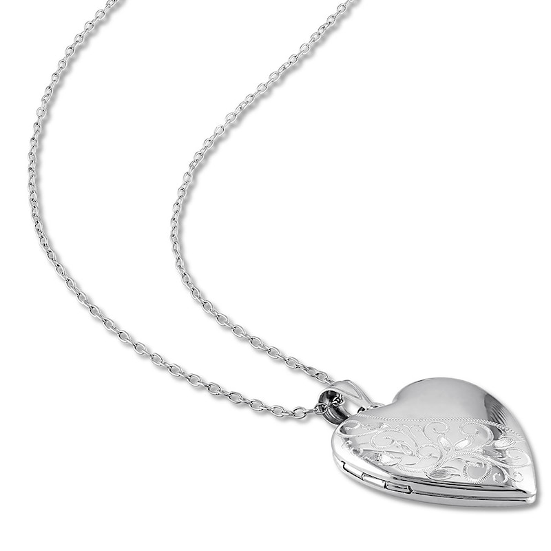 Main Image 2 of Heart Swirl Locket Necklace Sterling Silver 18"