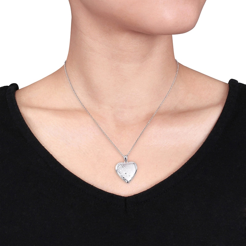 Main Image 4 of Heart Swirl Locket Necklace Sterling Silver 18"