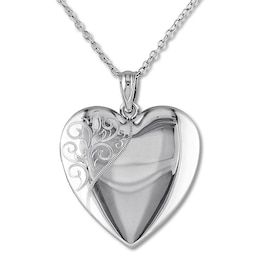 Heart Swirl Locket Necklace Sterling Silver 18"