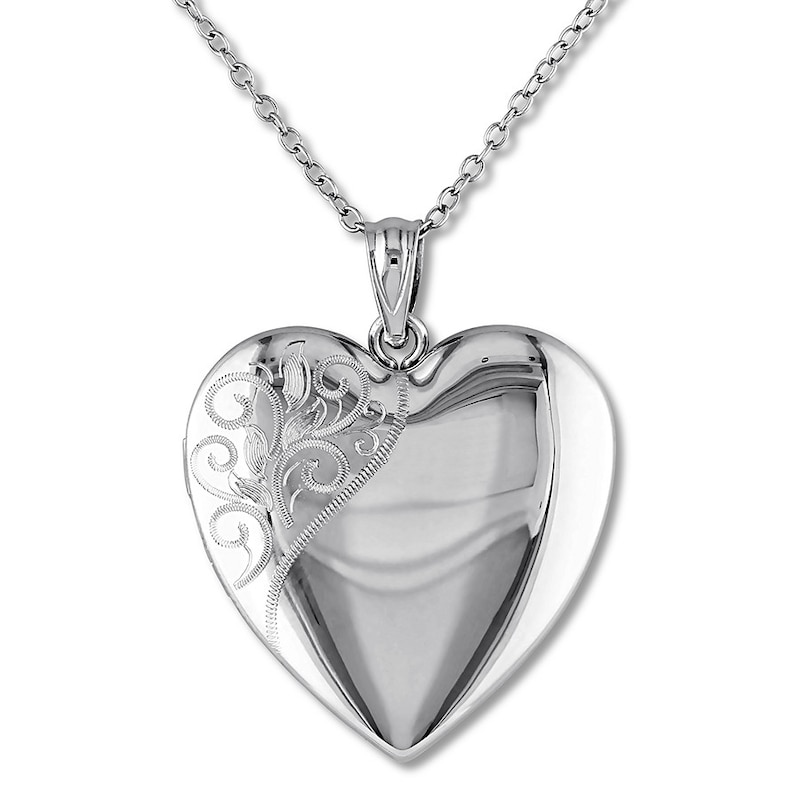 Main Image 1 of Heart Swirl Locket Necklace Sterling Silver 18"