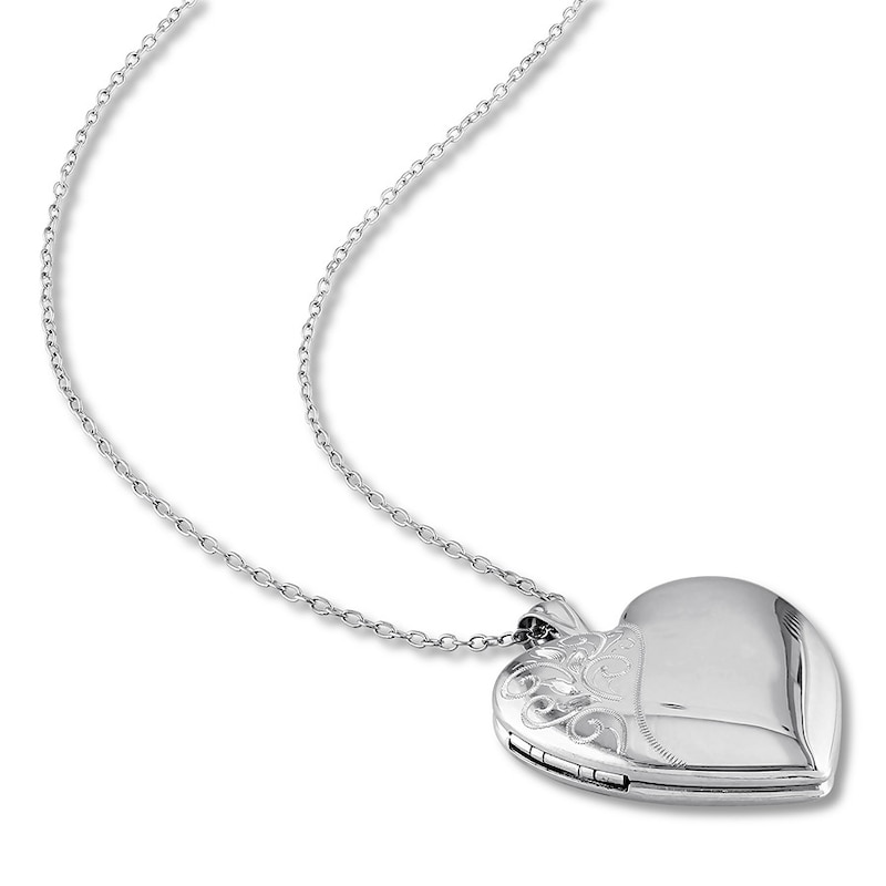 Heart Swirl Locket Necklace Sterling Silver 18"