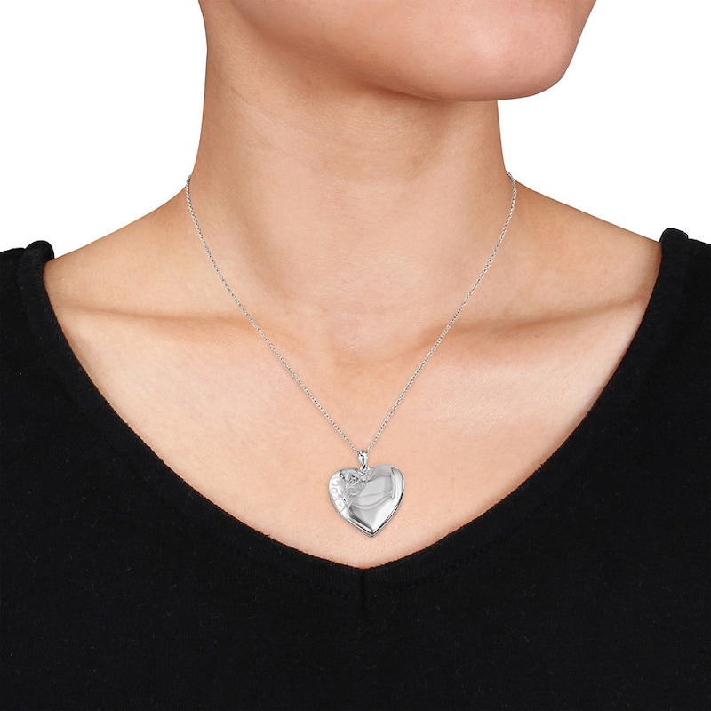Heart Swirl Locket Necklace Sterling Silver 18"