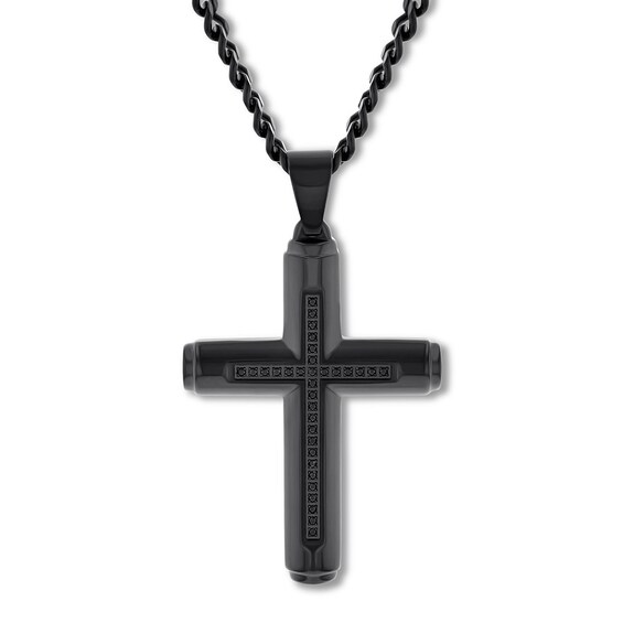 Black Diamond Cross Necklace 16 ct tw Stainless Steel 24