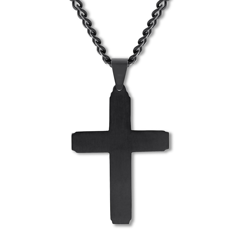 Black Diamond Cross Necklace 1/6 ct tw Stainless Steel 24"