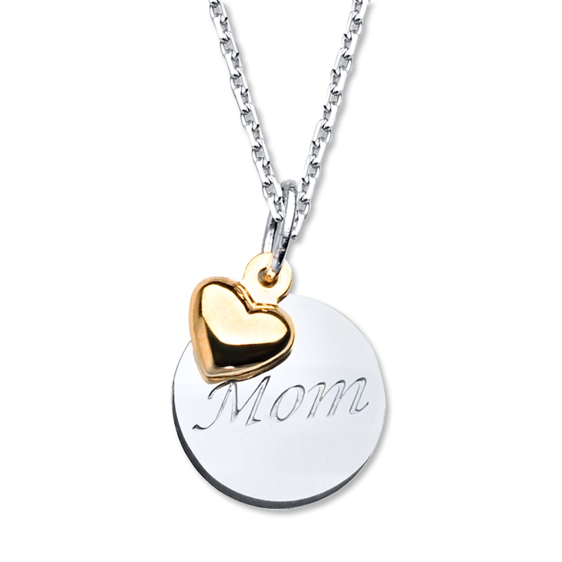 Main Image 1 of Mom Heart Necklace Sterling Silver 14K Yellow Gold Accent 16"-18" Adjustable