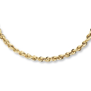 Men's 7mm 14k Yellow Gold Hollow Rope Chain Necklace, 18 Inch