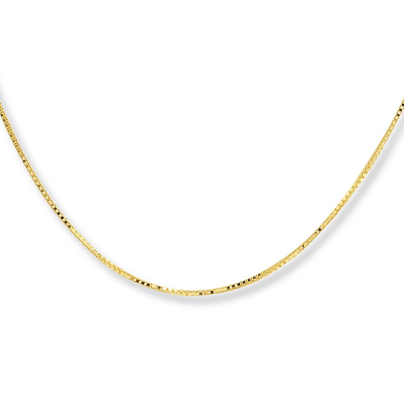 Solid Box Chain Necklace 10K Yellow Gold 24 Length 0.9mm
