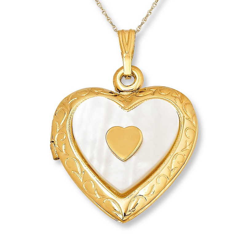 Main Image 1 of Heart Locket Mother-of-Pearl 10K Yellow Gold