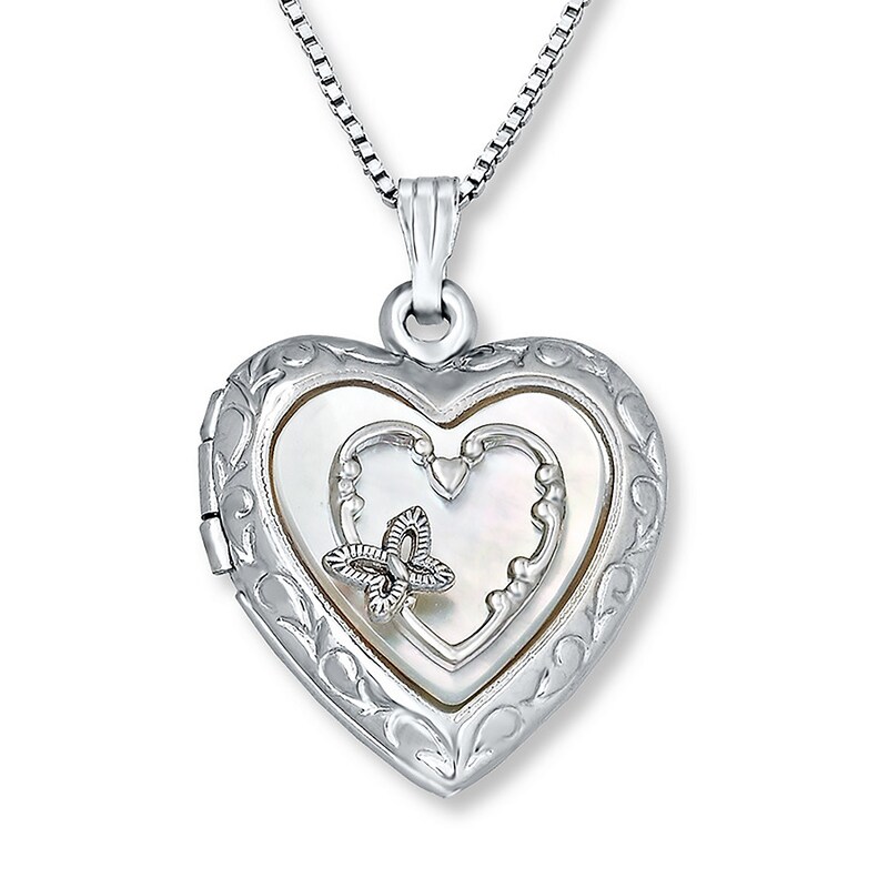 Butterfly Heart Locket MotherofPearl Sterling Silver Jared