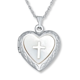 Cross Heart Locket Mother-of-Pearl Sterling Silver 18"