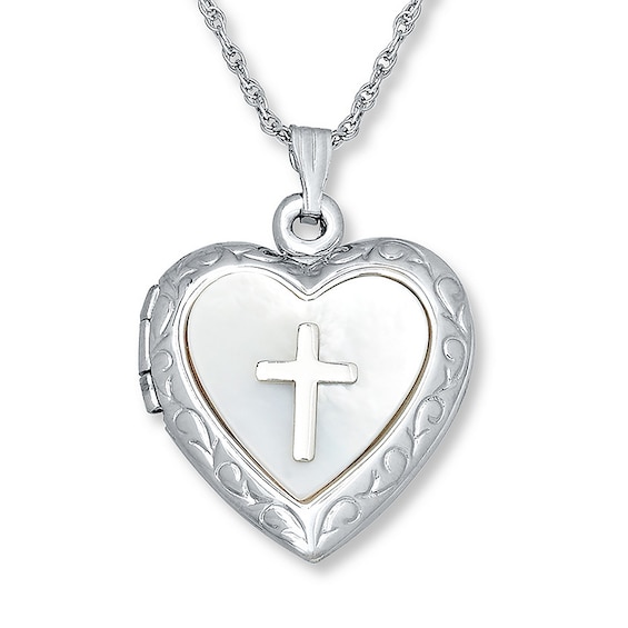 Cross Heart Locket Mother-of-Pearl Sterling Silver | Jared