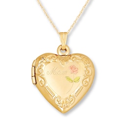 Mom Heart Locket 14K Yellow Gold 18"