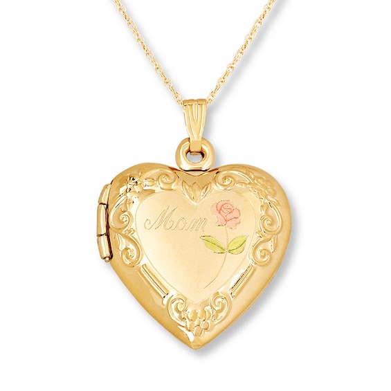 Mom Heart Locket 14K Yellow Gold 18"