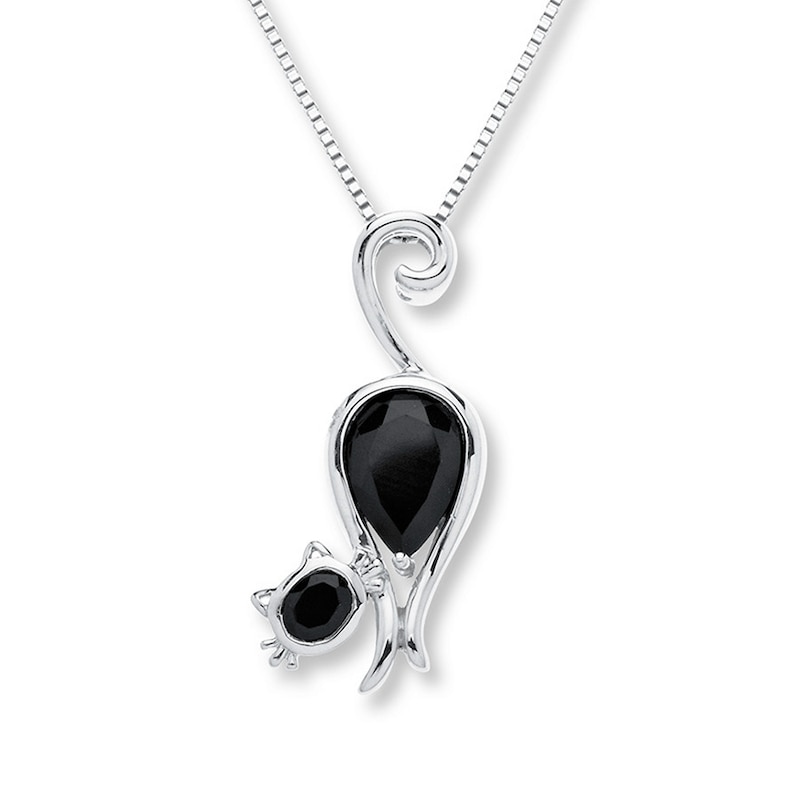 Main Image 1 of Black Cat Necklace Onyx Sterling Silver