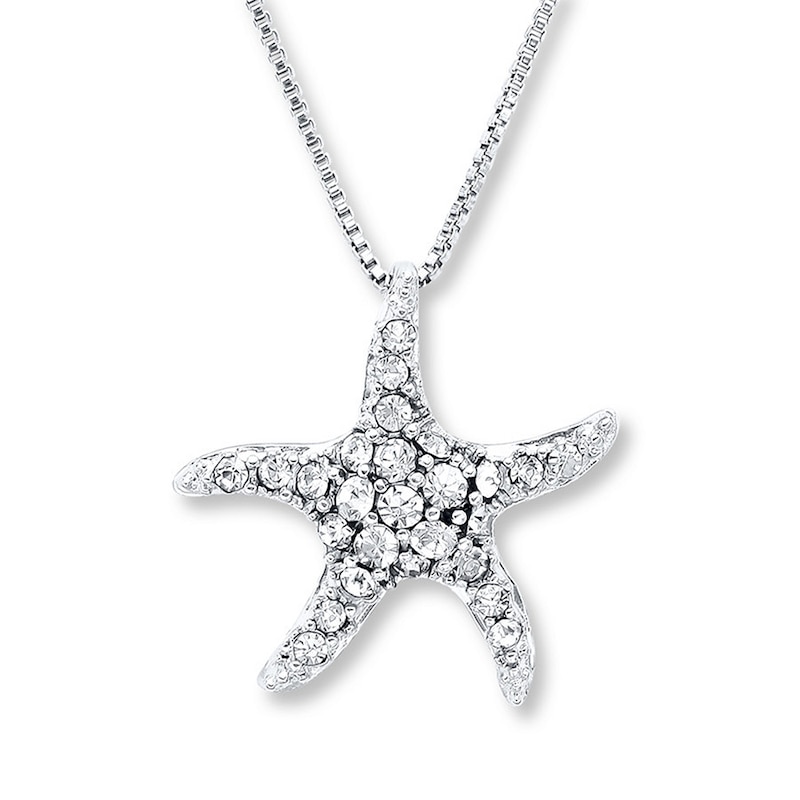 Main Image 1 of Starfish Necklace White Crystals Sterling Silver 18"