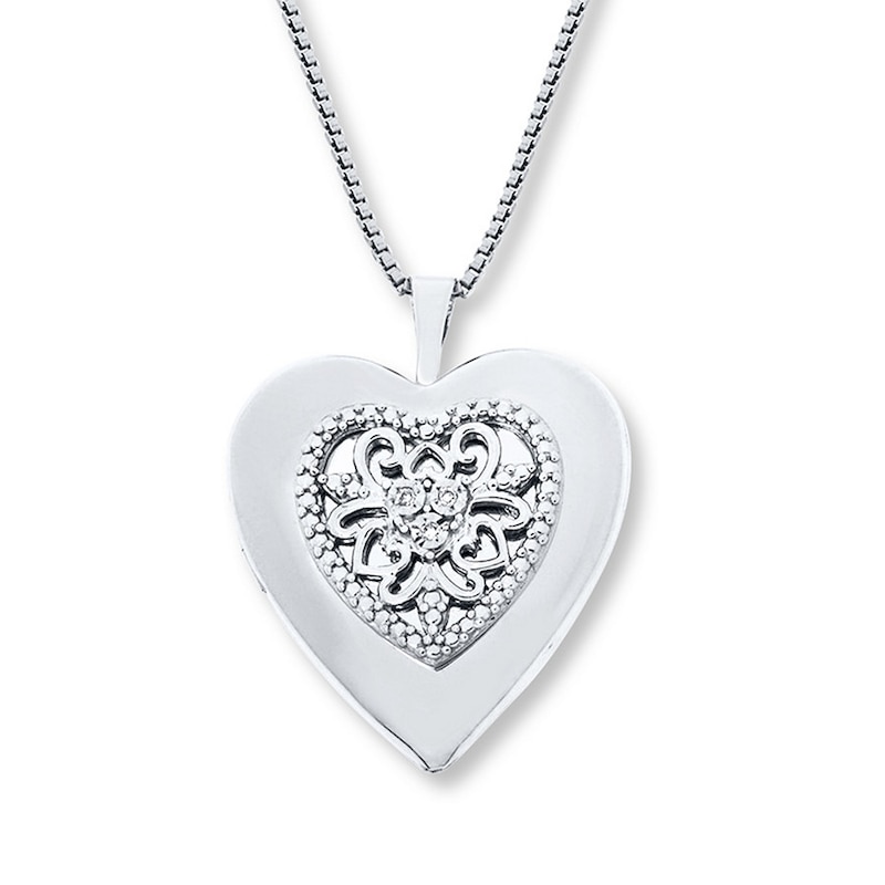 Heart Locket Necklace Diamond Accents Sterling Silver 18"
