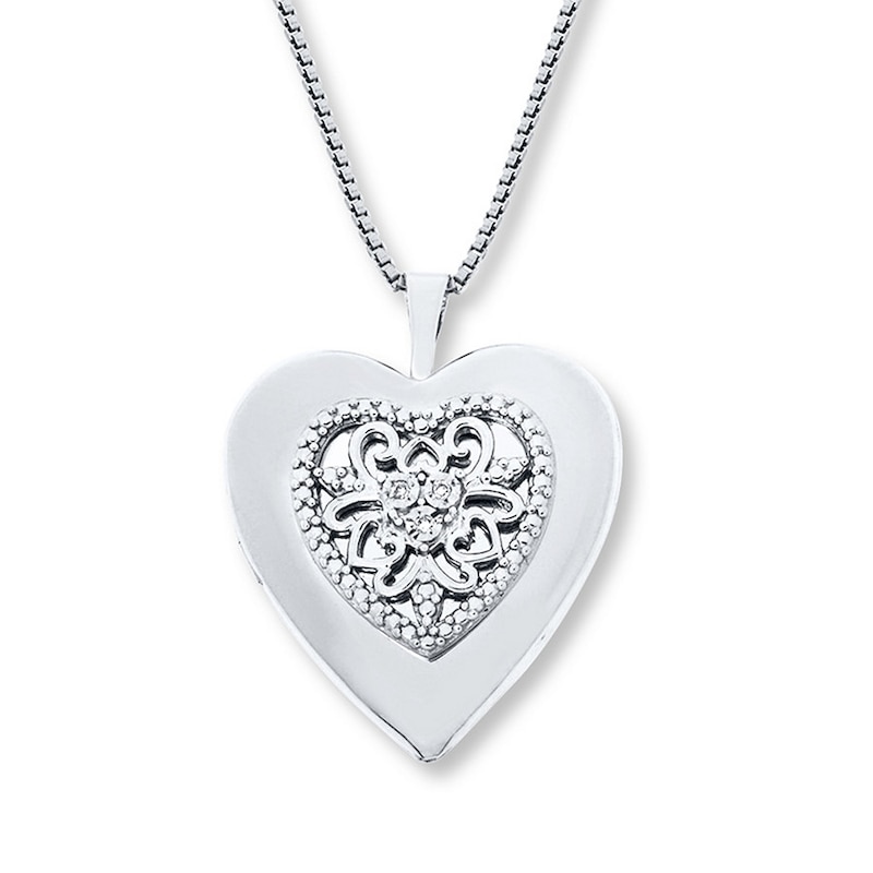Main Image 1 of Heart Locket Necklace Diamond Accents Sterling Silver 18"