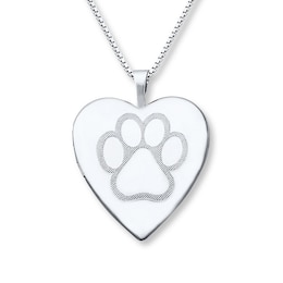 Paw Print Locket Heart Necklace Sterling Silver 18"