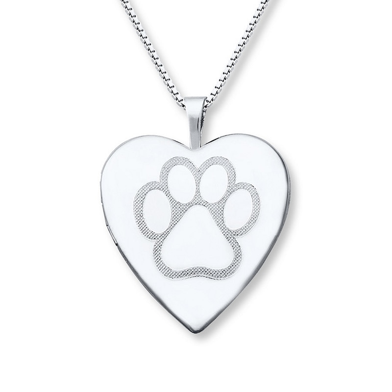 Paw Print Locket Heart Necklace Sterling Silver 18"