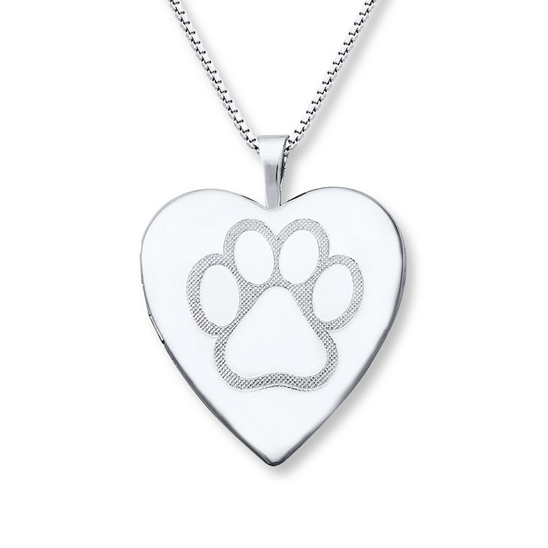 Main Image 1 of Paw Print Locket Heart Necklace Sterling Silver 18"
