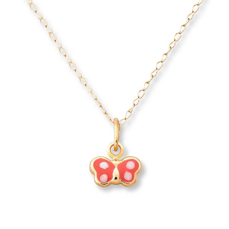 Children's Necklace 14K Yellow Gold Butterfly 13"