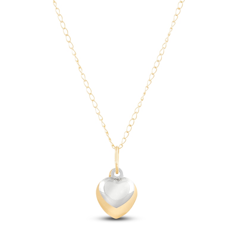 Hollow Children's Heart Necklace 14K Two-Tone Gold 13"