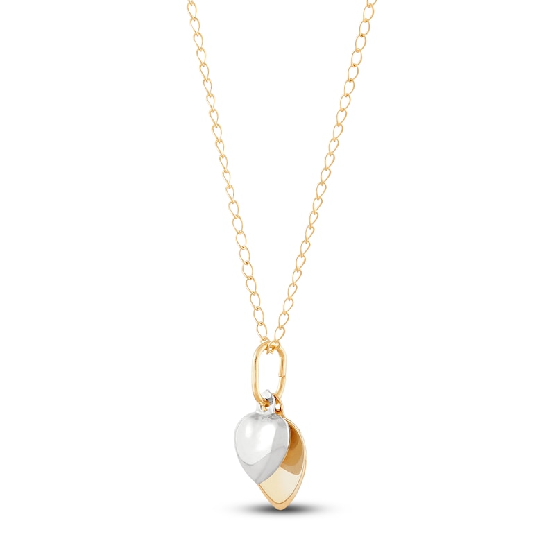 Hollow Children's Heart Necklace 14K Two-Tone Gold 13"