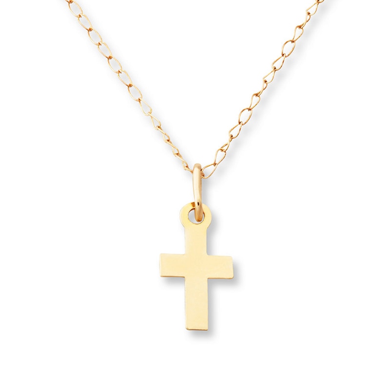 Semi-Solid Children's Cross Necklace 14K Yellow Gold 13"
