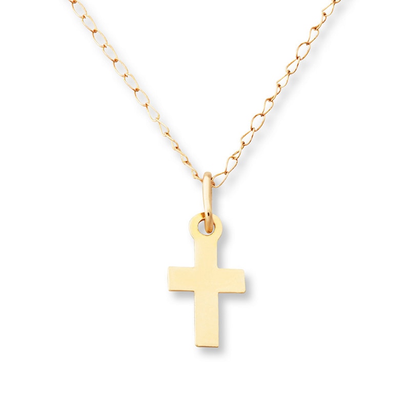 Main Image 1 of Semi-Solid Children's Cross Necklace 14K Yellow Gold 13"