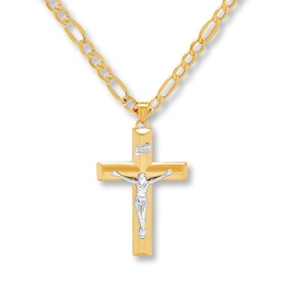 Men's Crucifix Figaro Necklace 10K Yellow Gold 20 Length