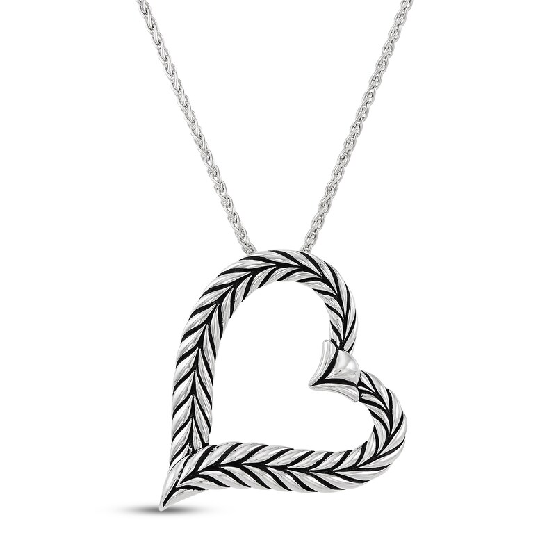 Main Image 1 of Wheat Design Textured Drop Heart Pendant Sterling Silver 36"