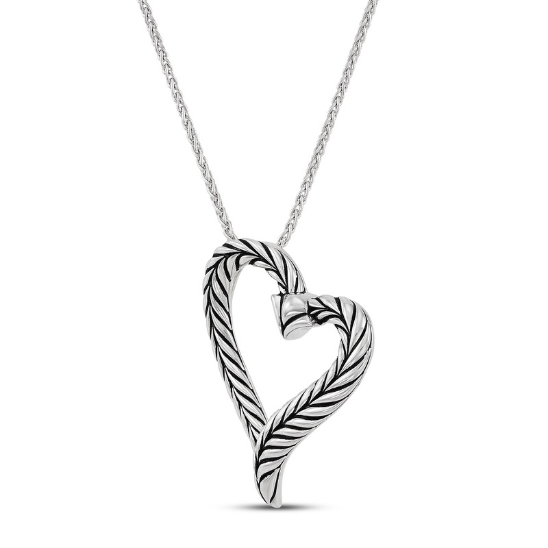 Main Image 2 of Wheat Design Textured Drop Heart Pendant Sterling Silver 36"