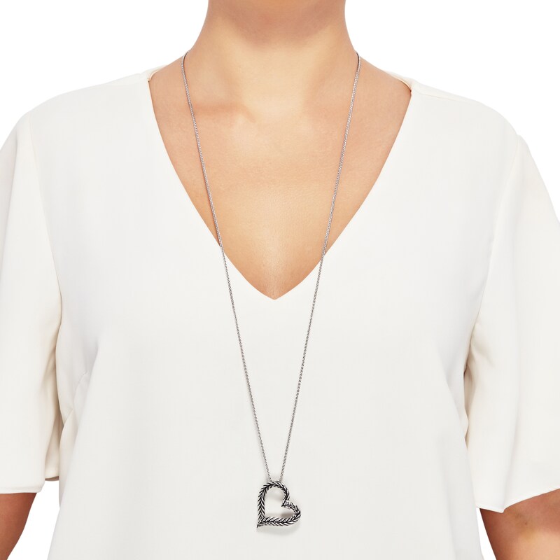 Main Image 4 of Wheat Design Textured Drop Heart Pendant Sterling Silver 36"