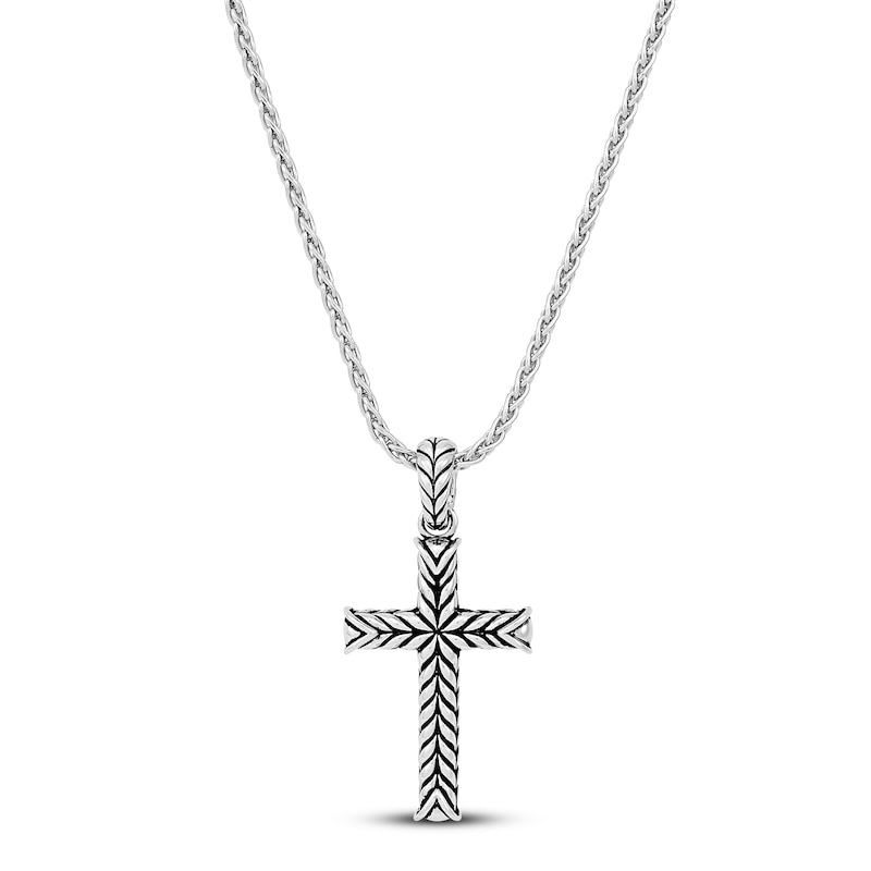 Main Image 1 of Wheat Design Textured Cross Pendant Sterling Silver 17"