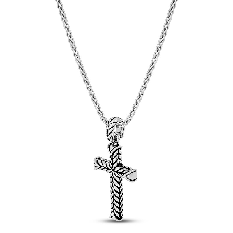 Main Image 2 of Wheat Design Textured Cross Pendant Sterling Silver 17"