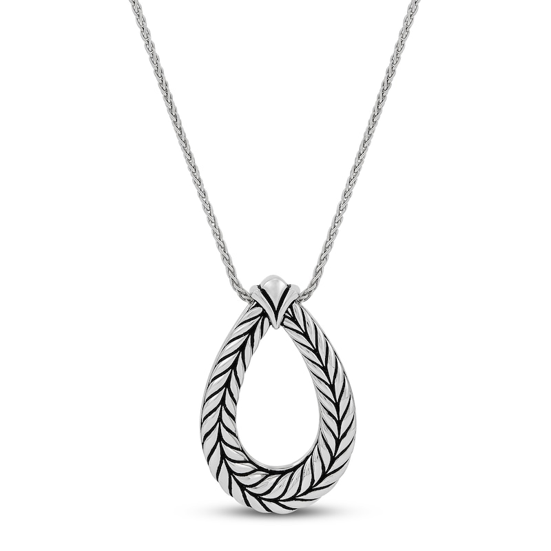 Main Image 1 of Wheat Design Textured Tear Drop Pendant Sterling Silver 36"