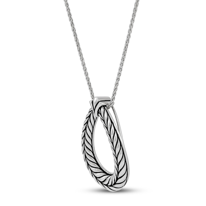 Main Image 2 of Wheat Design Textured Tear Drop Pendant Sterling Silver 36"