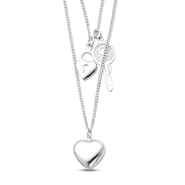 Heart & Key Necklace Sterling Silver 18"