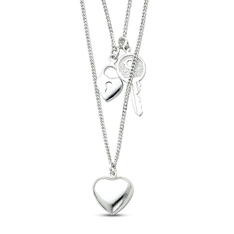 Main Image 1 of Heart & Key Necklace Sterling Silver 18"