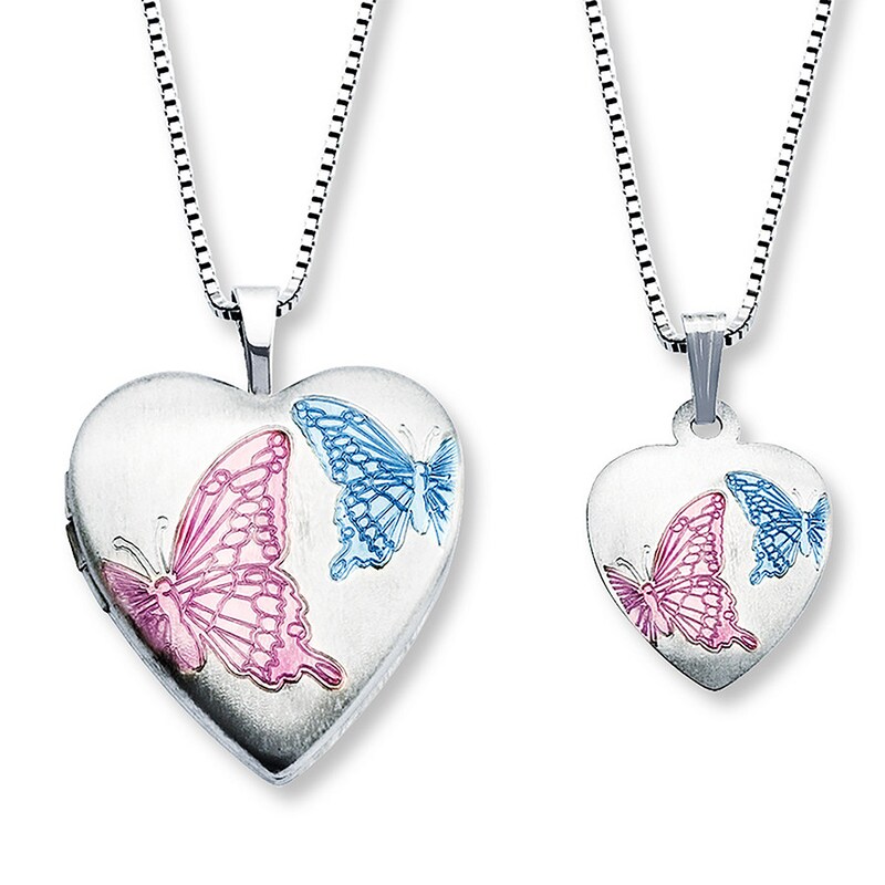 Main Image 1 of Mother/Daughter Necklaces Heart w/ Butterflies Sterling Silver