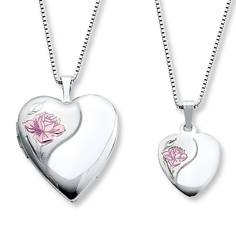 Main Image 1 of Mother/Daughter Necklaces Heart with Rose Sterling Silver