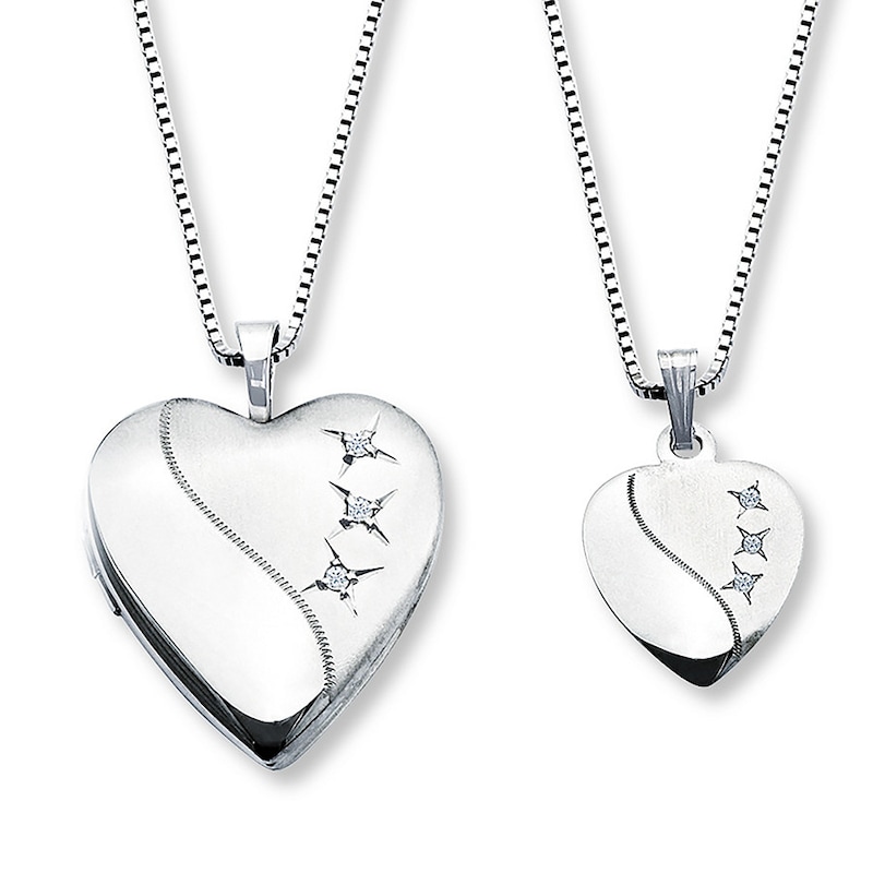 Main Image 1 of Mother/Daughter Necklaces Heart with Diamonds Sterling Silver