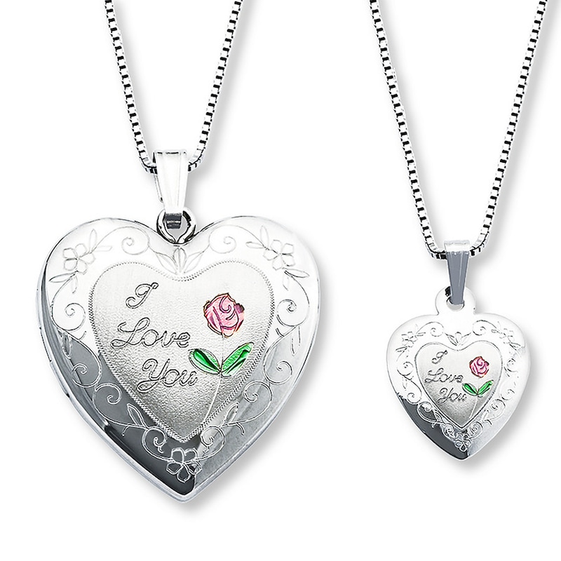 Main Image 1 of Mother/Daughter Necklaces Heart with Rose Sterling Silver