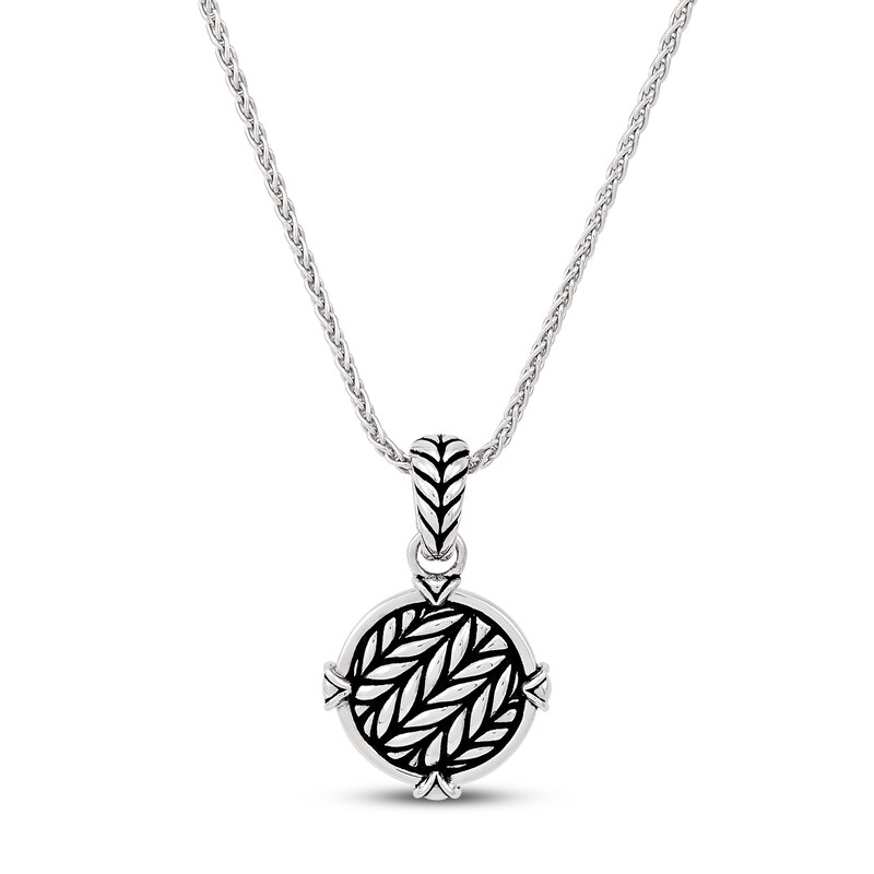Main Image 1 of Wheat Design Textured Disk Pendant Necklace Sterling Silver 17"